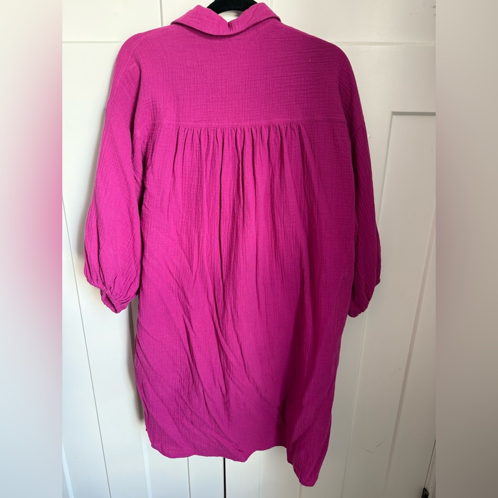 YPB Vibrant Pink Button-Up Shirt perfect as a beach cover up. Gauze soft fabric. - Picture 3 of 3